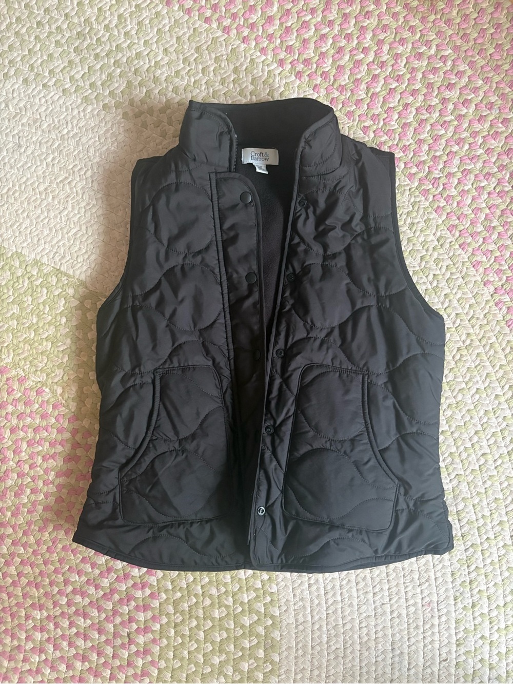 croft & barrow Black Quilted Snap-Front Vest